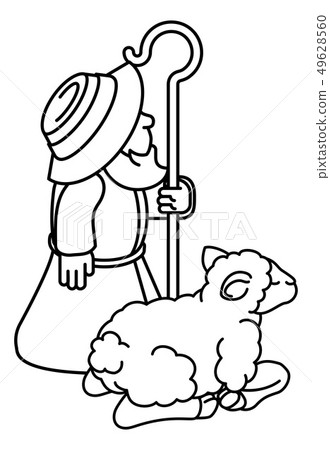 Cartoon Traditional Shepherd and Sheep or Lamb - Stock Illustration  [49628560] - PIXTA