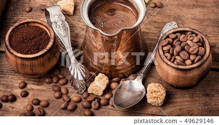 Coffee beans and grounds Coffee beans and grounds 49629146