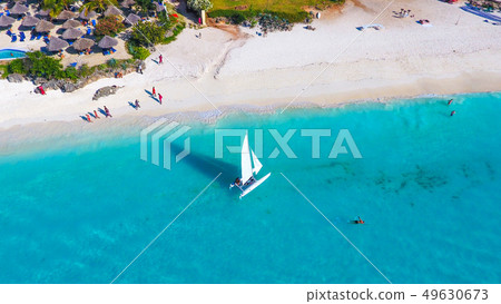 sailboat at sea in Zanzibar beach aerial view sailboat at sea in Zanzibar beach aerial view 49630673