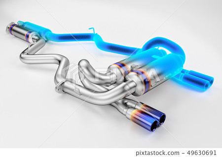 Tuning exhaust system for a sports car. Car muffler, exhaust silencer. Tuning exhaust system for a sports car. Car muffler, exhaust silencer. 49630691