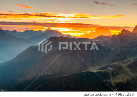 Italain Alps at sunrise, Passo Pordoi, Dolomites, Italy. Italain Alps at sunrise, Passo Pordoi, Dolomites, Italy. 49633289