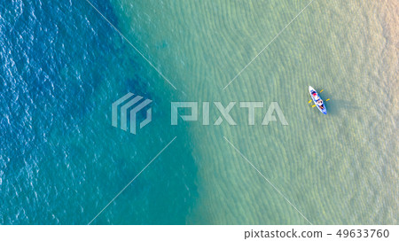Aerial top view of kayaking around sea with shade Aerial top view of kayaking around sea with shade 49633760