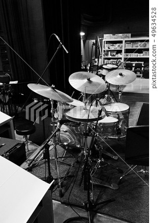 Stage of the drum set black-and-white Stage of the drum set black-and-white 49634528