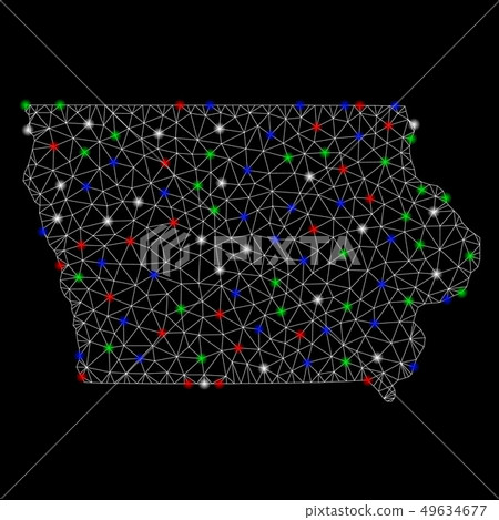 Bright Mesh 2D Iowa State Map with Light Spots - Stock Illustration ...