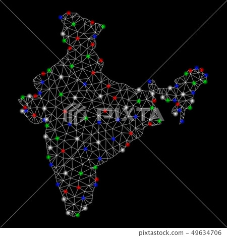 Bright Mesh Carcass India Map with Light Spots 49634706