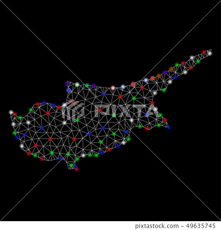 Bright Mesh 2D Cyprus Island Map with Flare Spots - Stock Illustration ...