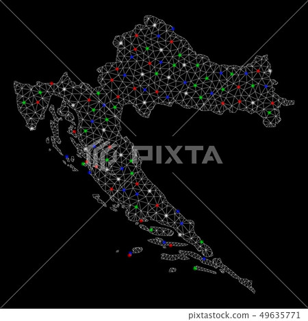 Bright Mesh Network Croatia Map with Flash Spots - Stock Illustration ...