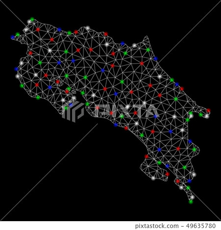 Bright Mesh Network Costa Rica Map with Flare... - Stock Illustration ...