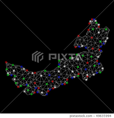 Bright Mesh Wire Frame Chinese Inner Mongolia Map with Light Spots Bright Mesh Wire Frame Chinese Inner Mongolia Map with Light Spots 49635994