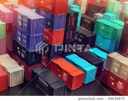Raft of shipping containers freight cargo city depot warehouse. 49636675