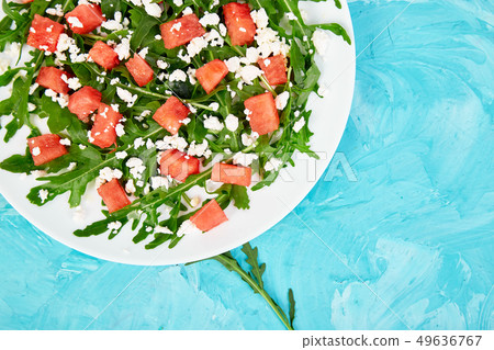Fresh summer watermelon salad with feta cheese and 49636767