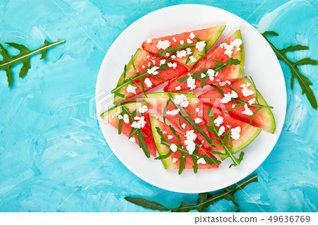 Fresh summer watermelon salad with feta cheese and 49636769