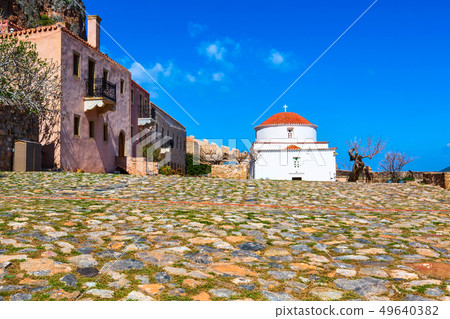 Monemvasia houses and church in Peloponnese, Greece Monemvasia houses and church in Peloponnese, Greece 49640382