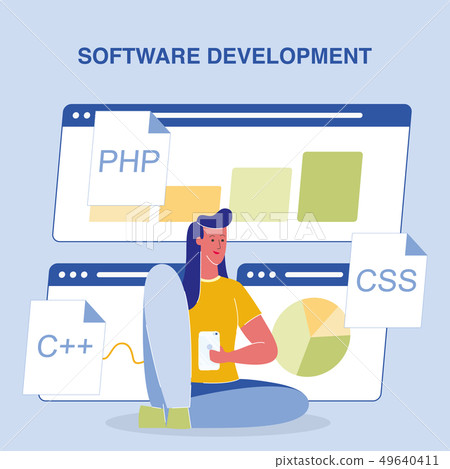 Software Development Color Vector Poster with Text Software Development Color Vector Poster with Text 49640411