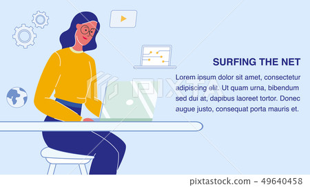Woman Surfing Net Web Banner Layout with Copyspace 49640458