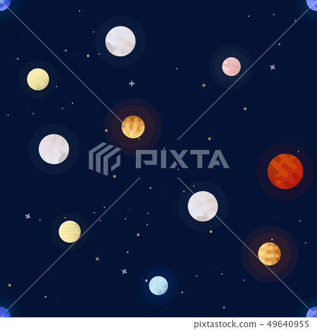 Space print. Seamless vector pattern. Different colored planets of the Solar system and stars. Space print. Seamless vector pattern. Different colored planets of the Solar system and stars. 49640955