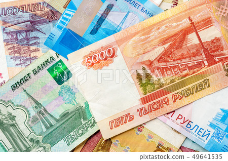 Different russian rubles background. 49641535