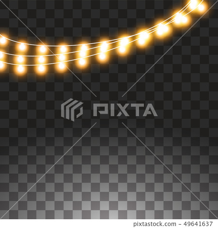 Christmas lights isolated on transparent background. Set of golden xmas glowing garland. Vector 49641637