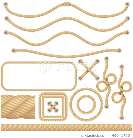 Realistic marine or nautical fiber ropes. Borders, frames sailing decoration elements. Knot twisted 49641700