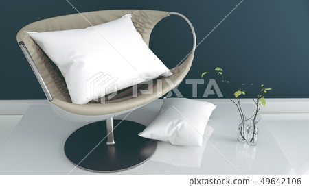 Neutral interior with velvet armchair on empty blu Neutral interior with velvet armchair on empty blu 49642106