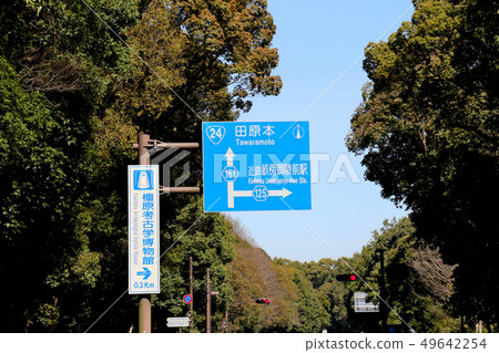 路標(紅燈)在寺廟前面 路標(紅燈)在寺廟前面 49642254
