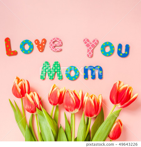 Mothers Day greeting card with red tulip flowers 49643226