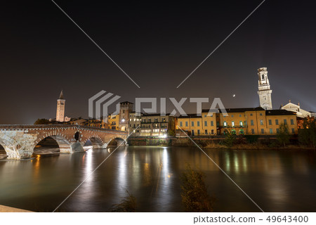 Ponte Pietra and Adige River at night - Verona Ponte Pietra and Adige River at night - Verona 49643400