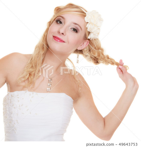 Wedding day. Portrait happy woman bride isolated 49643753