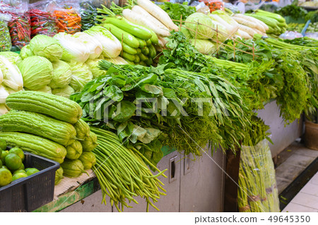 Various asian vegetables in the market 49645350