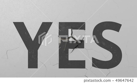 Breaking concrete wall with painted YES word. Conceptual 3D rendering Breaking concrete wall with painted YES word. Conceptual 3D rendering 49647642