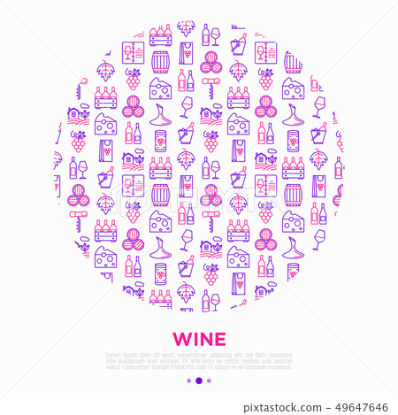 Wine concept in circle with thin line icons Wine concept in circle with thin line icons 49647646
