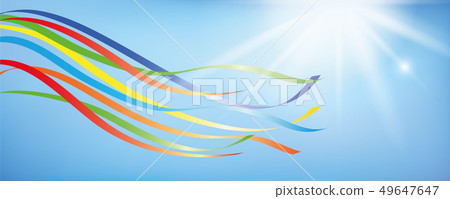 colorful maypole ribbons in blue sky with sunshine 49647647
