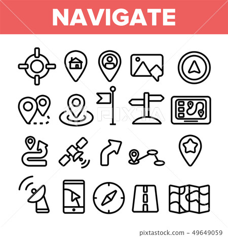 Navigation Linear Vector Thin Icons Set Symbol 49649059