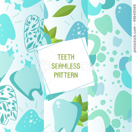 Dentist set of seamless patterns vector illustration. Healthy tooth under protection with glowing Dentist set of seamless patterns vector illustration. Healthy tooth under protection with glowing 49649569