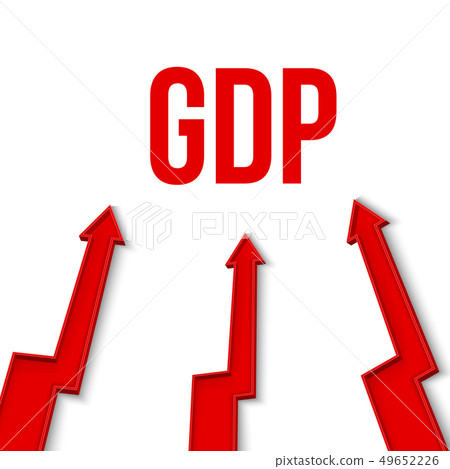 Creative illustration of GDP - gross domestic product text with 3d arrow financial growth, graphic 49652226