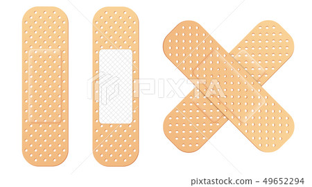 Creative illustration of adhesive bandage elastic medical plasters set isolated on background. Art Creative illustration of adhesive bandage elastic medical plasters set isolated on background. Art 49652294