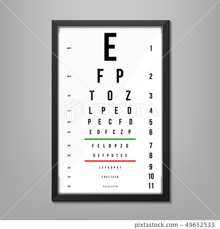 Creative illustration of eyes test charts with latin letters isolated on background. Art design 49652533