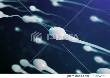 3D illustration sperm approaching egg cell, ovum. Natural fertilization - close-up view. Conception 3D illustration sperm approaching egg cell, ovum. Natural fertilization - close-up view. Conception 49652959