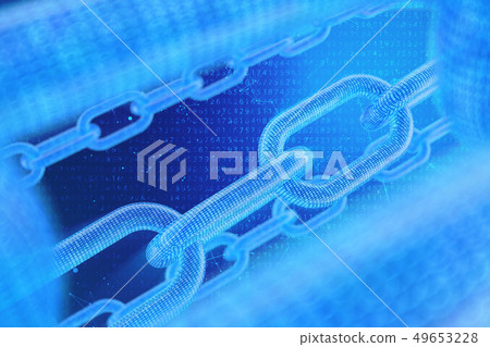 3D illustration digital blockchain code. Chain... - Stock Illustration ...