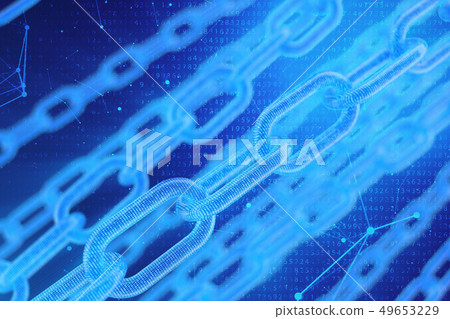 3D illustration digital blockchain code. Chain links network. Binary code on the background. Concept 3D illustration digital blockchain code. Chain links network. Binary code on the background. Concept 49653229