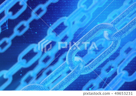 3D illustration digital blockchain code. Chain... - Stock Illustration ...