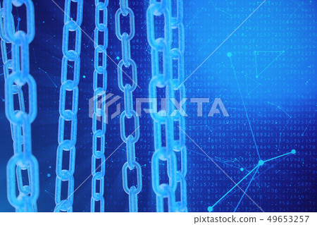 3D illustration digital blockchain code. Chain links network. Binary code on the background. Concept 49653257