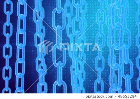 3D illustration digital blockchain code. Chain... - Stock Illustration ...