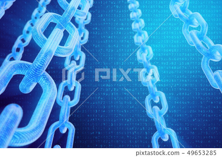 3D illustration digital blockchain code. Chain... - Stock Illustration ...