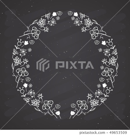 Round flower Frame hand drawn sketch doodles. Round flower Frame hand drawn sketch doodles. 49653509