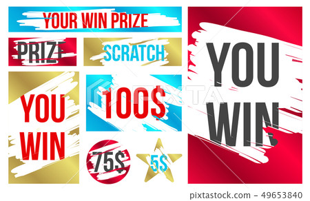 Creative illustration of lottery scratch and win game card isolated on background. Coupon luck or Creative illustration of lottery scratch and win game card isolated on background. Coupon luck or 49653840