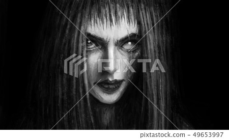 Pretty face of scarred girl appears from darkness Pretty face of scarred girl appears from darkness 49653997