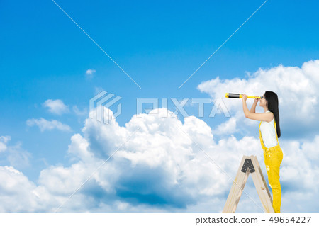 Young Woman looking with binocular Young Woman looking with binocular 49654227