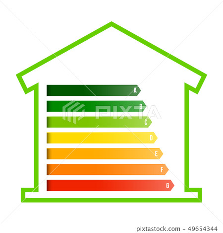 Creative illustration of home energy efficiency rating isolated on background. Art design smart eco Creative illustration of home energy efficiency rating isolated on background. Art design smart eco 49654344