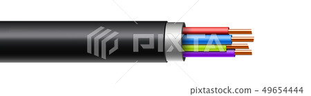 Creative illustration of electric glowing lightning between colored break cable, copper wires with Creative illustration of electric glowing lightning between colored break cable, copper wires with 49654444
